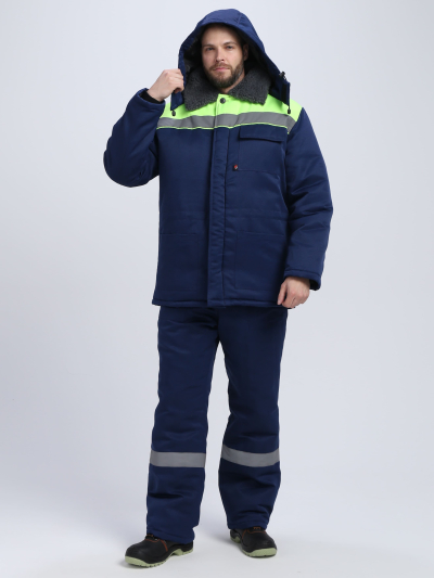 Костюм зимний на пуговицах Квайл-1 СОП (тк.Смесовая,210) брюки, т.синий/лимонный