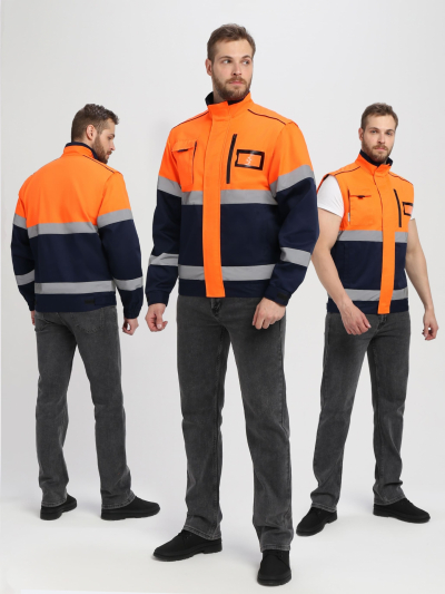Куртка-трансформер сигнальная ProfLineSpecialist (тк.Смесовая МВО,240), оранжевый/т.синий