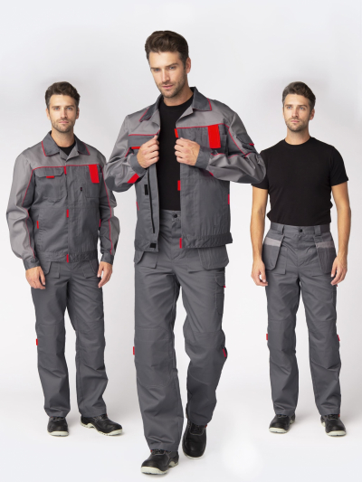 Костюм Драга-1 (тк.Смесовая,240) брюки, т.серый/св.серый/красный