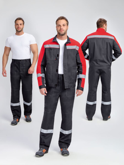 Костюм Бриготек-1 СОП (тк.Смесовая,260) брюки, т.серый/красный