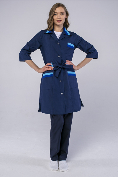 Халат женский с поясом Ира (тк.Смесовая,120), т.синий/васильковый