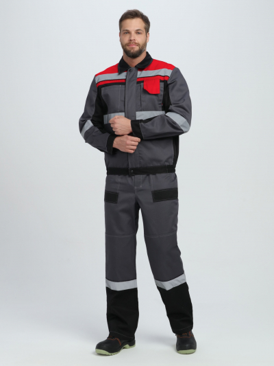 Костюм Вивантек-1 СОП У. (тк.Смесовая,240) брюки, т.серый/черный/красный