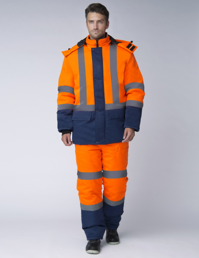 Костюм зимний сигнальный (тк.Смесовая,210) п/к, оранжевый/т.синий
