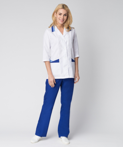 Костюм женский Лиза (тк.Смесовая,120), белый/васильковый