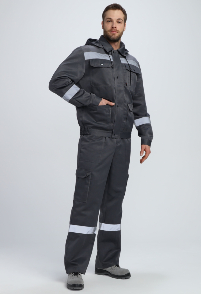 Костюм Нейч-2 СОП с капюшоном (тк.Смесовая,210) п/к, т.серый/св.серый
