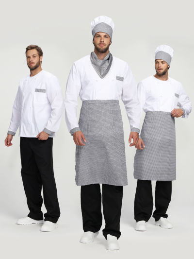 Костюм повара Шефирон (тк.Смесовая,120), белый/черный/принт-клетка