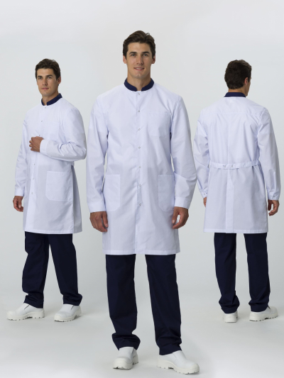 Халат мужской MedLine Марк (тк.Смесовая,120), белый/т.синий