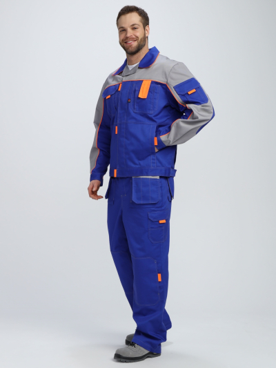 Костюм Драга-1 (тк.Смесовая МВО,240) брюки, васильковый/св.серый/оранжевый