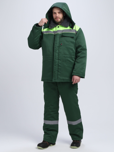 Костюм зимний на пуговицах Квайл-1 СОП (тк.Смесовая,210) брюки, т.зеленый/лимонный