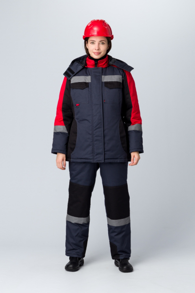 Костюм зимний женский Вектрон-2 СОП У. (тк.Смесовая,240) п/к, черный/красный/серый