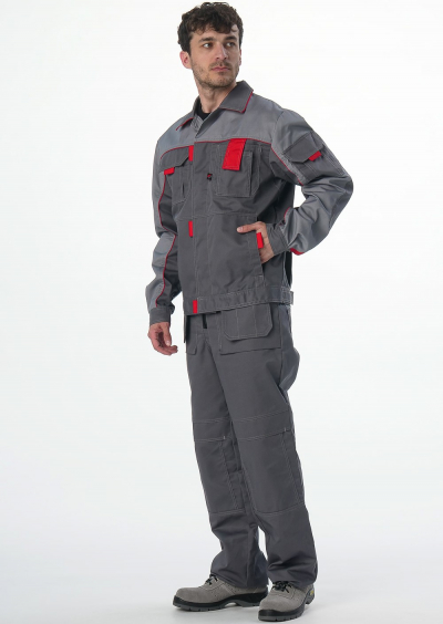 Костюм Драга-1 (тк.Смесовая МВО,240) брюки, т.серый/св.серый/красный