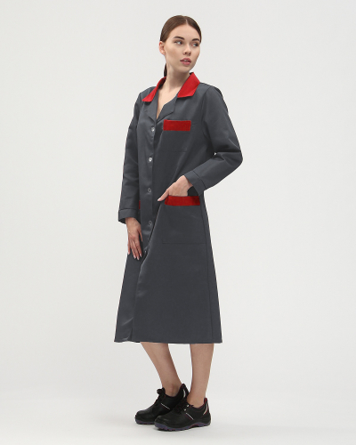 Халат женский (тк.Смесовая,210), т.серый/красный