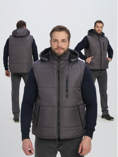 Жилет утепленный с капюшоном Резко (тк.Таслан,135), т.серый
