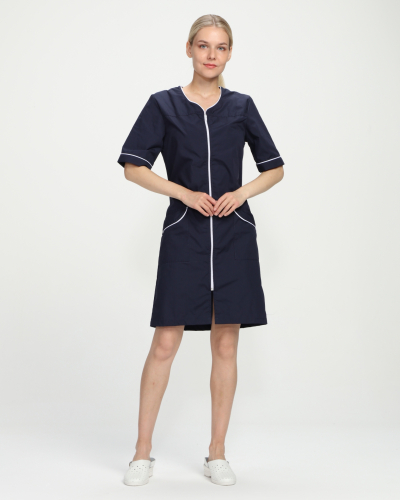 Халат женский Элла (тк.Смесовая,120), т.синий/белый