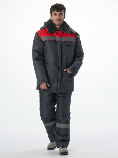 Костюм зимний на пуговицах Квайл-1 СОП (тк.Оксфорд,90) брюки, т.серый/красный