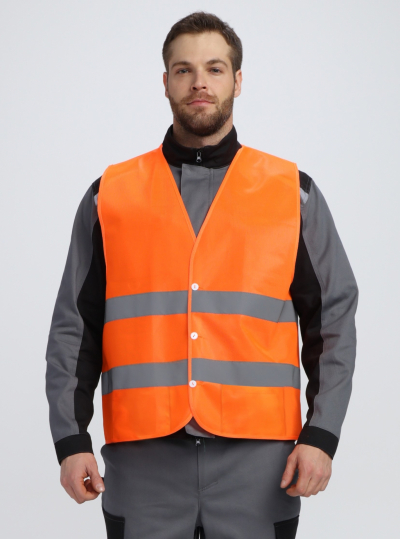 Жилет сигнальный ProfLineBase с пуговицами и карманами (тк.Полиэфир,100), оранжевый