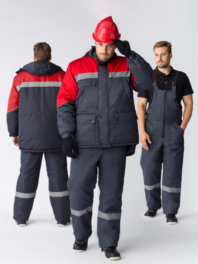 Костюм зимний Баррик-2 СОП (тк.Балтекс,210) п/к, т.серый/красный