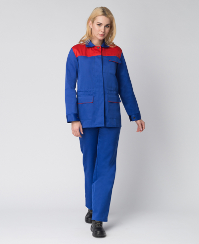 Костюм женский Кос_004 (тк.Смесовая,210) брюки, васильковый/красный