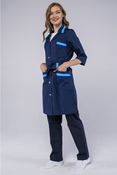 Халат женский с поясом Ира (тк.Смесовая,120), т.синий/васильковый