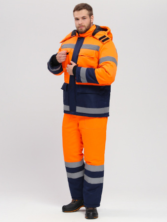 Костюм зимний сигнальный Яркон-2 СОП (тк.Смесовая,210) п/к, оранжевый/т.синий