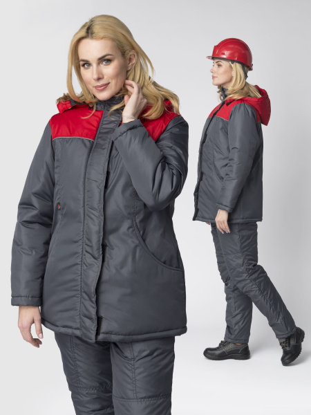Куртка зимняя женская Сакрин (тк.Дюспо,80), т.серый/красный