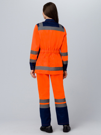 Костюм женский для дорожника (тк.Смесовая,210) п/к, оранжевый/т.синий