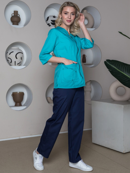 Костюм женский Ника (тк.Смесовая,120), бирюзовый/т.синий