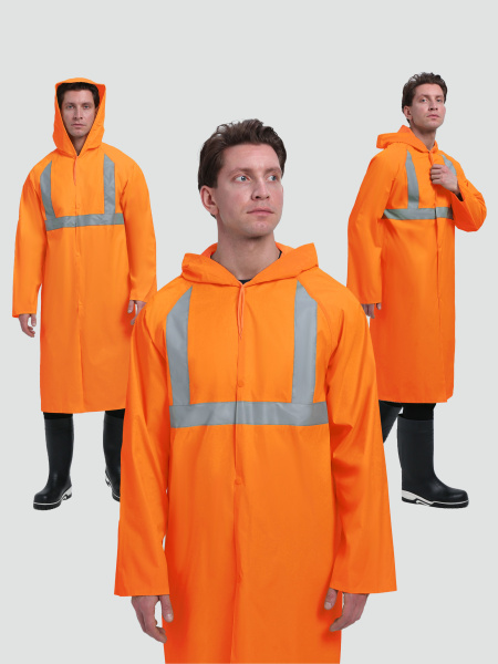 Плащ влагозащитный сигнальный ProfLineBase СОП (ПВХ,180), оранжевый