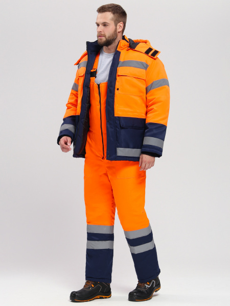 Костюм зимний сигнальный Яркон-2 СОП (тк.Смесовая,210) п/к, оранжевый/т.синий