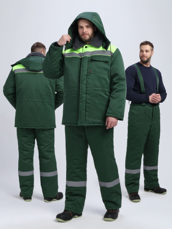 Костюм зимний на пуговицах Квайл-1 СОП (тк.Смесовая,210) брюки, т.зеленый/лимонный