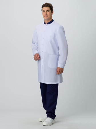 Халат мужской MedLine Марк (тк.Смесовая,120), белый/т.синий
