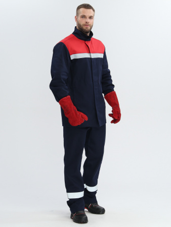 Костюм сварщика Велдсвар-СОП 1 кл.защиты (тк.Хлопок-ОП,350) брюки, т.синий/красный