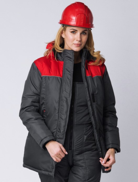 Куртка зимняя женская Сакрин (тк.Дюспо,80), т.серый/красный