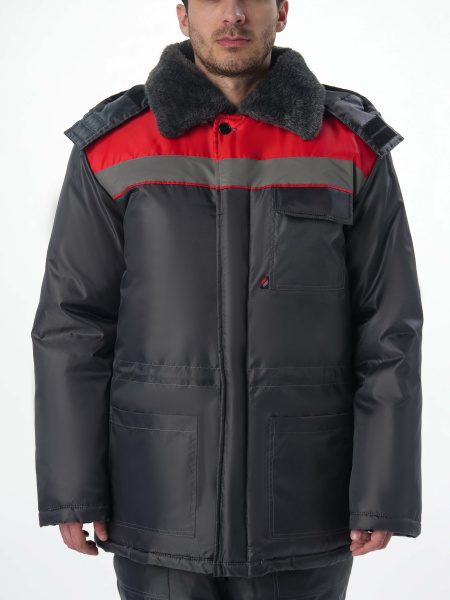 Костюм зимний на пуговицах Квайл-1 СОП (тк.Оксфорд,90) брюки, т.серый/красный