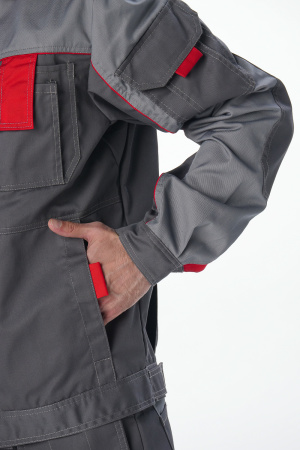 Костюм Драга-2 (тк.Смесовая МВО,240) п/к, т.серый/св.серый/красный