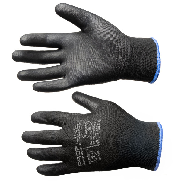 Перчатки ProfLineSpecialist нейлоновые с ПУ-покрытием, черный
