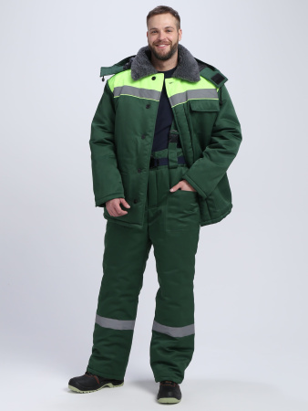 Костюм зимний на пуговицах Квайл-1 СОП (тк.Смесовая,210) брюки, т.зеленый/лимонный