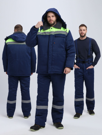 Костюм зимний на пуговицах Квайл-1 СОП (тк.Смесовая,210) брюки, т.синий/лимонный