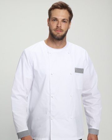 Костюм повара Шефирон (тк.Смесовая,120), белый/черный/принт-клетка