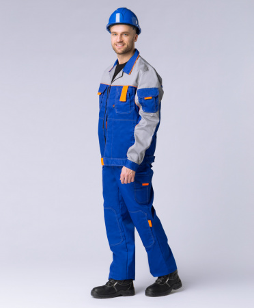 Костюм Драга-1 (тк.Балтекс,240) брюки, васильковый/св.серый/оранжевый