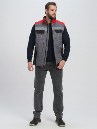 Жилет утепленный Вектрон СОП (тк.Смесовая,240), серый/черный/красный