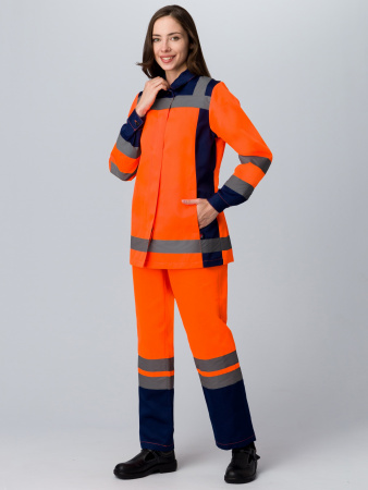 Костюм женский для дорожника (тк.Смесовая,210) п/к, оранжевый/т.синий