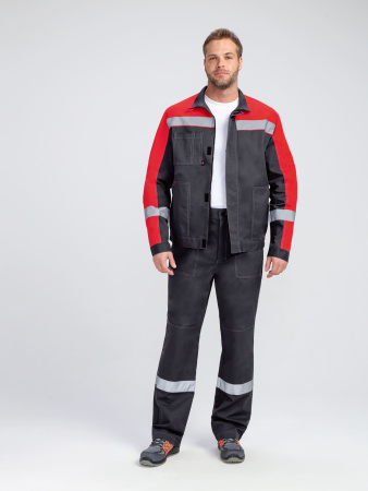 Костюм Бриготек-1 СОП (тк.Смесовая,260) брюки, т.серый/красный