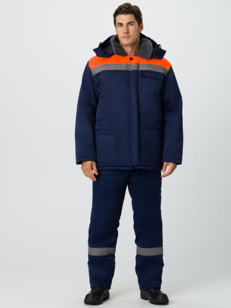 Костюм зимний на пуговицах Квайл-2 СОП (тк.Смесовая,210) п/к, т.синий/оранжевый