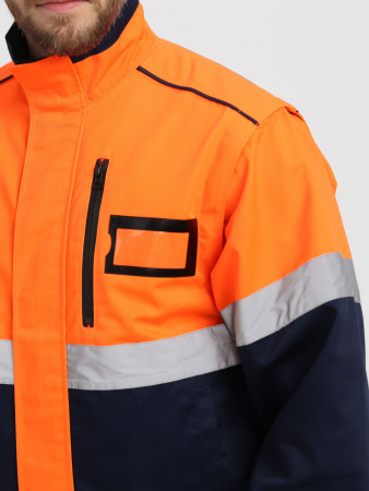 Куртка-трансформер сигнальная ProfLineSpecialist (тк.Смесовая МВО,240), оранжевый/т.синий