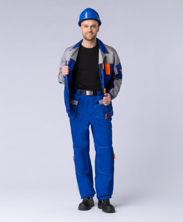 Костюм Драга-1 (тк.Балтекс,240) брюки, васильковый/св.серый/оранжевый