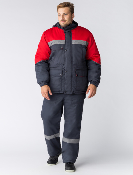 Костюм зимний Баррик-2 СОП (тк.Балтекс,210) п/к, т.серый/красный