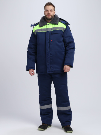 Костюм зимний на пуговицах Квайл-1 СОП (тк.Смесовая,210) брюки, т.синий/лимонный