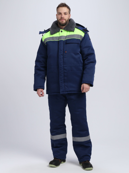 Костюм зимний на пуговицах Квайл-1 СОП (тк.Смесовая,210) брюки, т.синий/лимонный