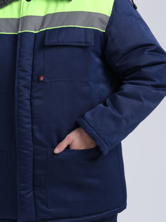 Костюм зимний на пуговицах Квайл-1 СОП (тк.Смесовая,210) брюки, т.синий/лимонный